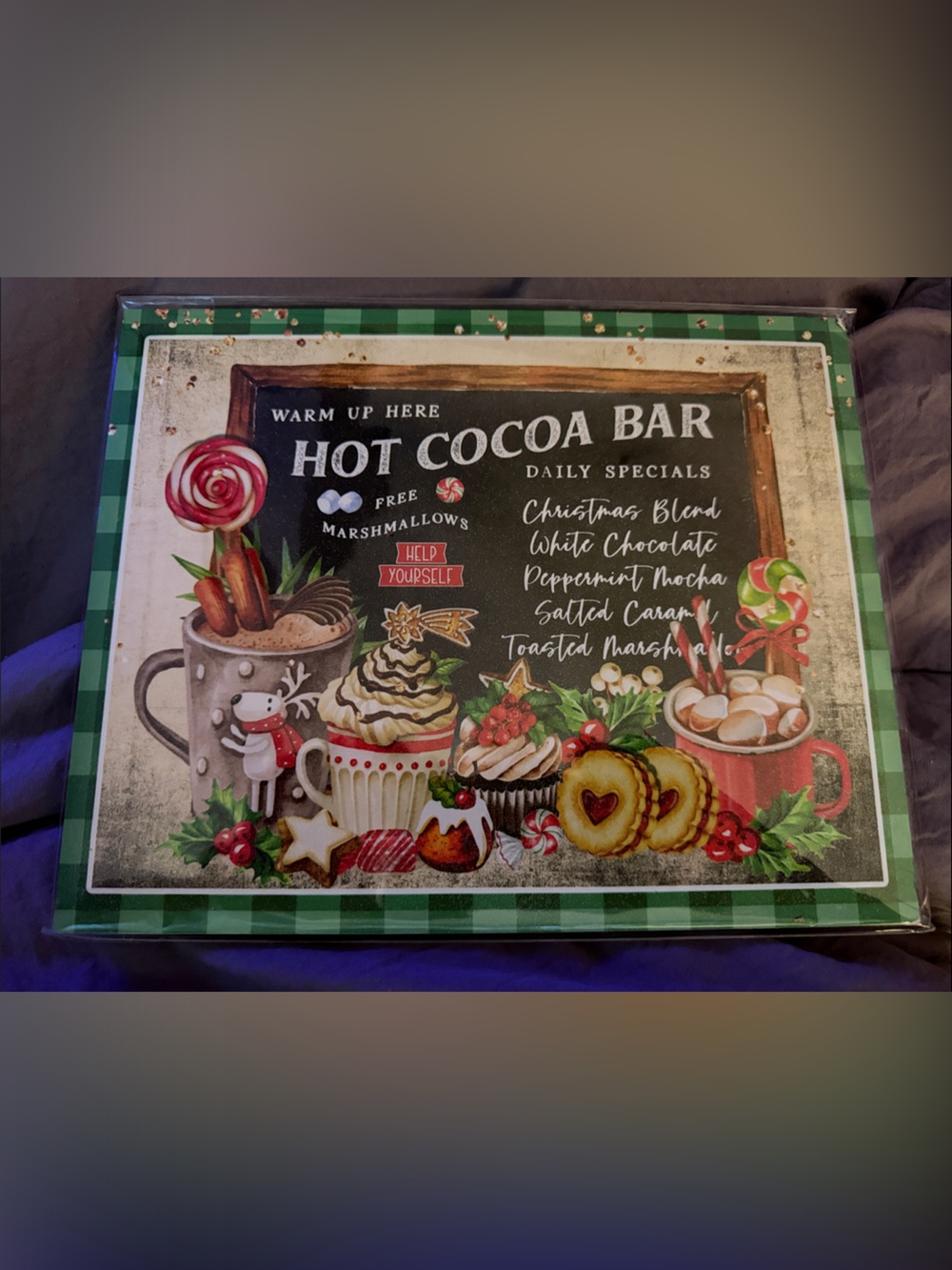 Hot Cocoa Bar Wall Art Sign - Green Plaid